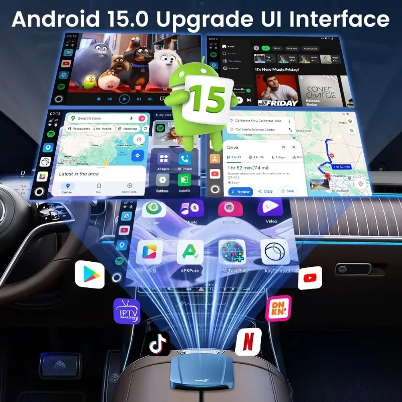 Фото Универсальный Carlinkit Tbox Ultra TV Dongle 6350 8G 256Gb Беспроводной 5G 2.4G CarPlay Адаптер Sans Fil Car Play Android 15 AI Box №1
