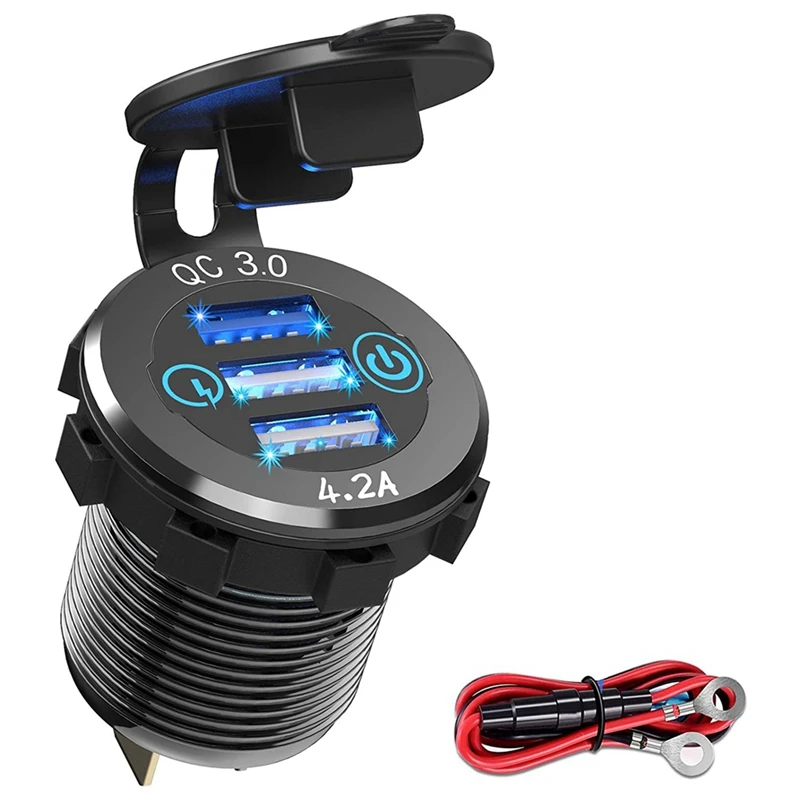 

Автомобильное зарядное устройство USB, быстрое зарядное устройство QC 3,0 и двойная розетка 5 В/а USB 39 Вт с переключателем ВКЛ/ВЫКЛ для мотоцикла ...