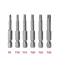 6pcs anti slip magnetic screwdriver bits 14 hex shank t8 t10 t15 t20 t25 t30 s2 alloy steel electric screwdriver bits