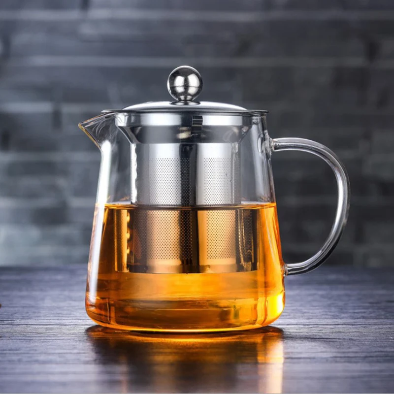 

Прозрачный термостойкий стеклянный чайник 550 мл/750 мл/950 мл, кувшин с инфузером, контейнер с подогревом, чайник для кофе, чая, Листьев, травяно...