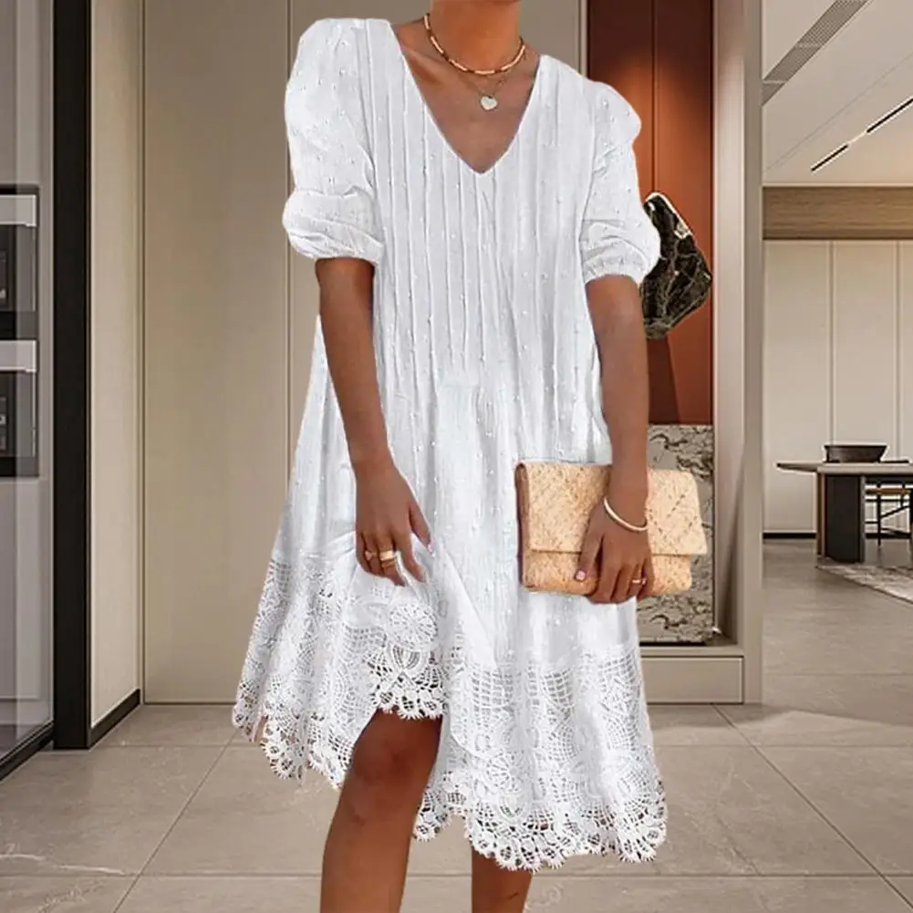 

Popular Short Half Sleeves Knee Length Loose Fitted Summer Ladies Mini Dress M to 3XL Women Short Dress Daily Wear