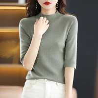 springsummer short sleeve sweater womens half turtleneck short loose t shirt versatile knitted bottoming shirt top women