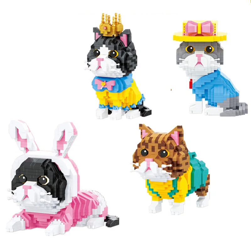 Lovely Cartoon Micro Diamond Block Cat King Rabbit Dress Building Bricks Assemble Nanobricks Educational Toys For Children Gifts