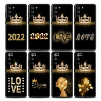 diamond crown 2022 happy newyear flower queen phone case for samsung galaxy s7 s8 s9 s10e s21 s20 fe plus ultra 5g soft silicone
