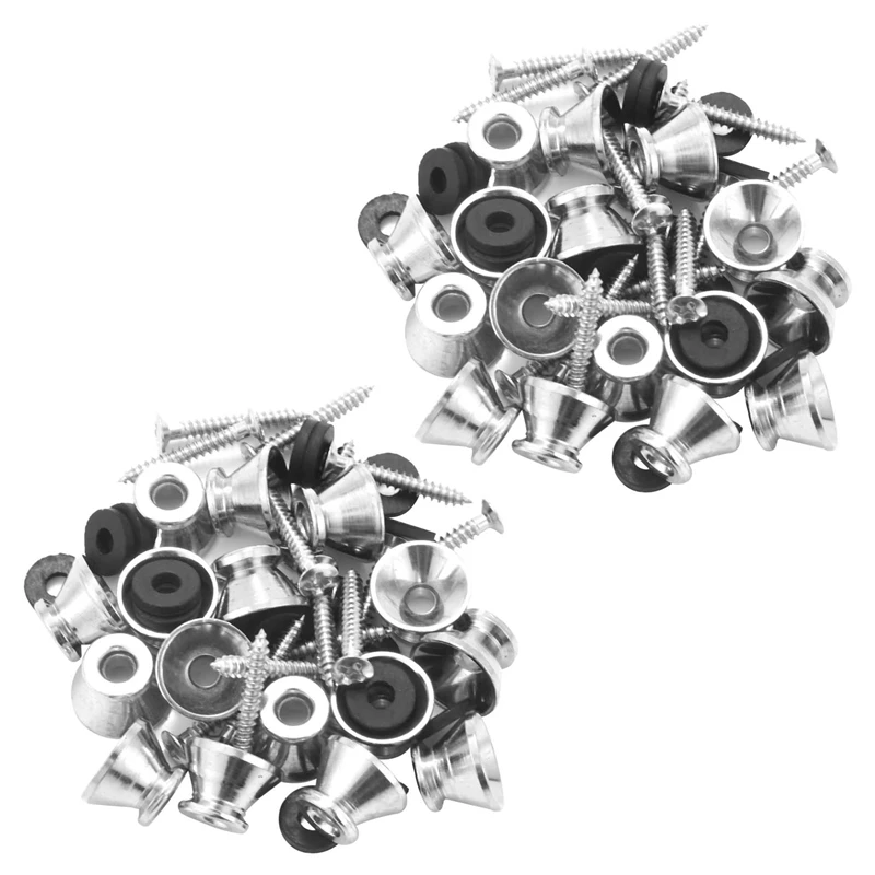 

Guitar Bass Chrome Metal End Pin Strap Buttons Locks Cushion Screws (32Pcs)