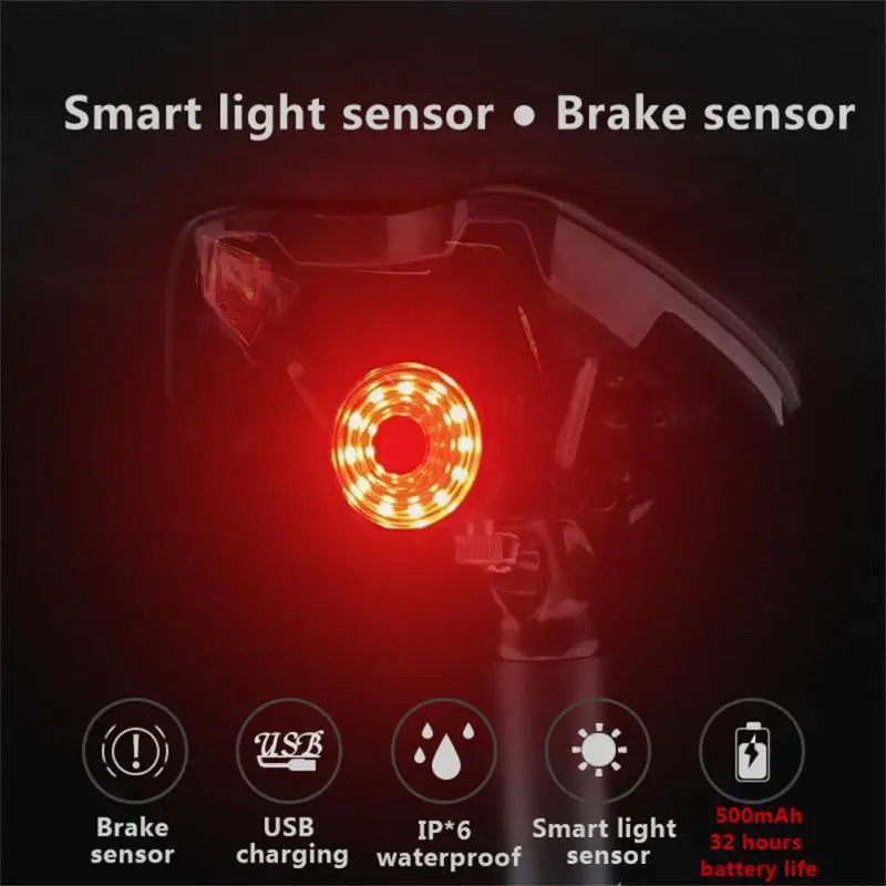 

Intelligent Brake Sensing Tail Lamp IPX6 Waterproof USB Rechageable Light Aluminum Alloy Safety Warning Light Bike Accessories