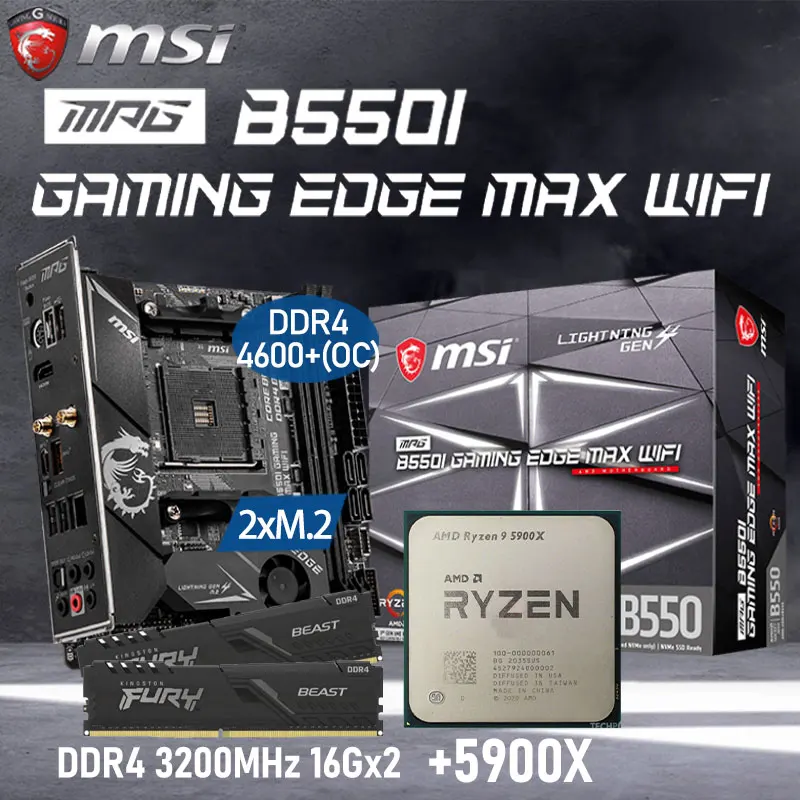 

Комплект материнской платы Ryzen 9 5900X + MSI MPG B550I GAMING EDGE MAX WIFI DDR4 32 Гб 3200 МГц M.2 PCIe 4,0, материнская плата AM4 Mini-ITX AMD