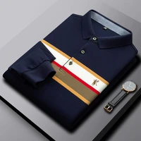 high end brand pure cotton embroidered polo shirt mens spring and autumn korean fashion stripe t shirt casual paul mens wear