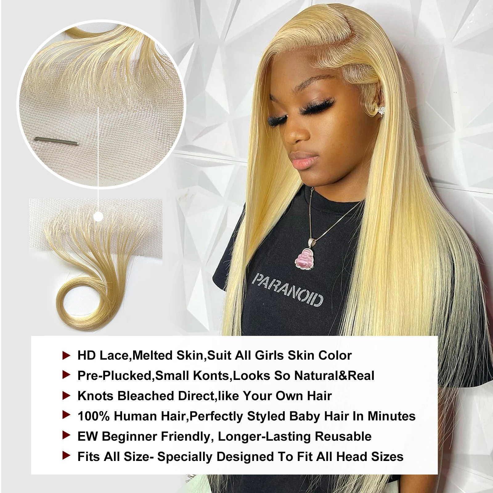 613 Honey Blonde HD Lace Baby Hair Lace Frontal Wigs Human Hair Reusable Invisible Lace Hairline Pre Plucked Baby Hair For Women