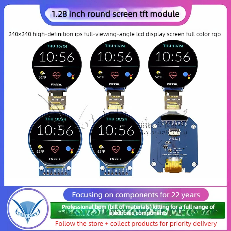 Фото TFT-дисплей 1,28/1,54 дюйма, круглый TFT LCD-модуль с RGB-дисплеем 240*240, драйвер GC9A01, 7/8-контактный SPI-интерфейс, плата 240x240 для Arduino №1