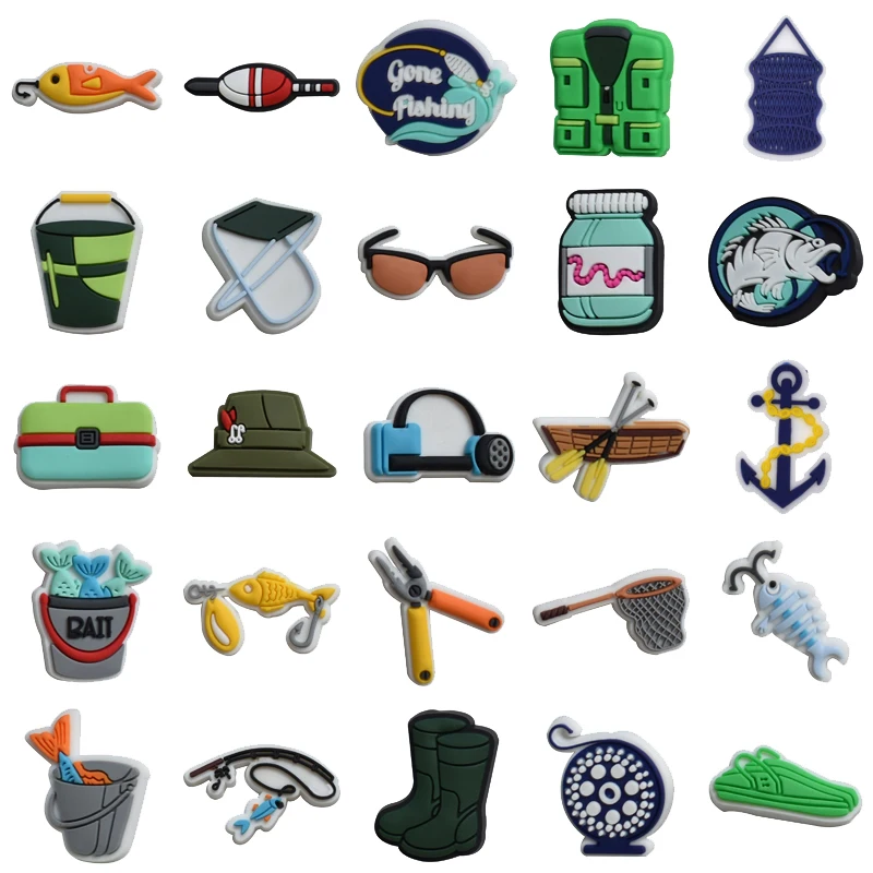 

Wholesale 1pcs PVC Shoe Charms for Crocs Fishing Sport Badge Women Sandals Buckle Kids Pins Decoration Jeans Men Accessories
