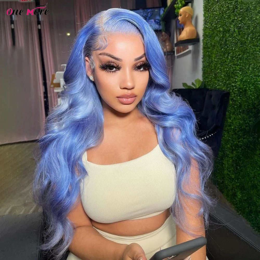 28 30 Inch Sky Blue Lace Front Wig Body Wave Wig 13x4 Colored Lace Front Human Hair Wigs Pre Plucked 613 HD Lace Frontal Wig