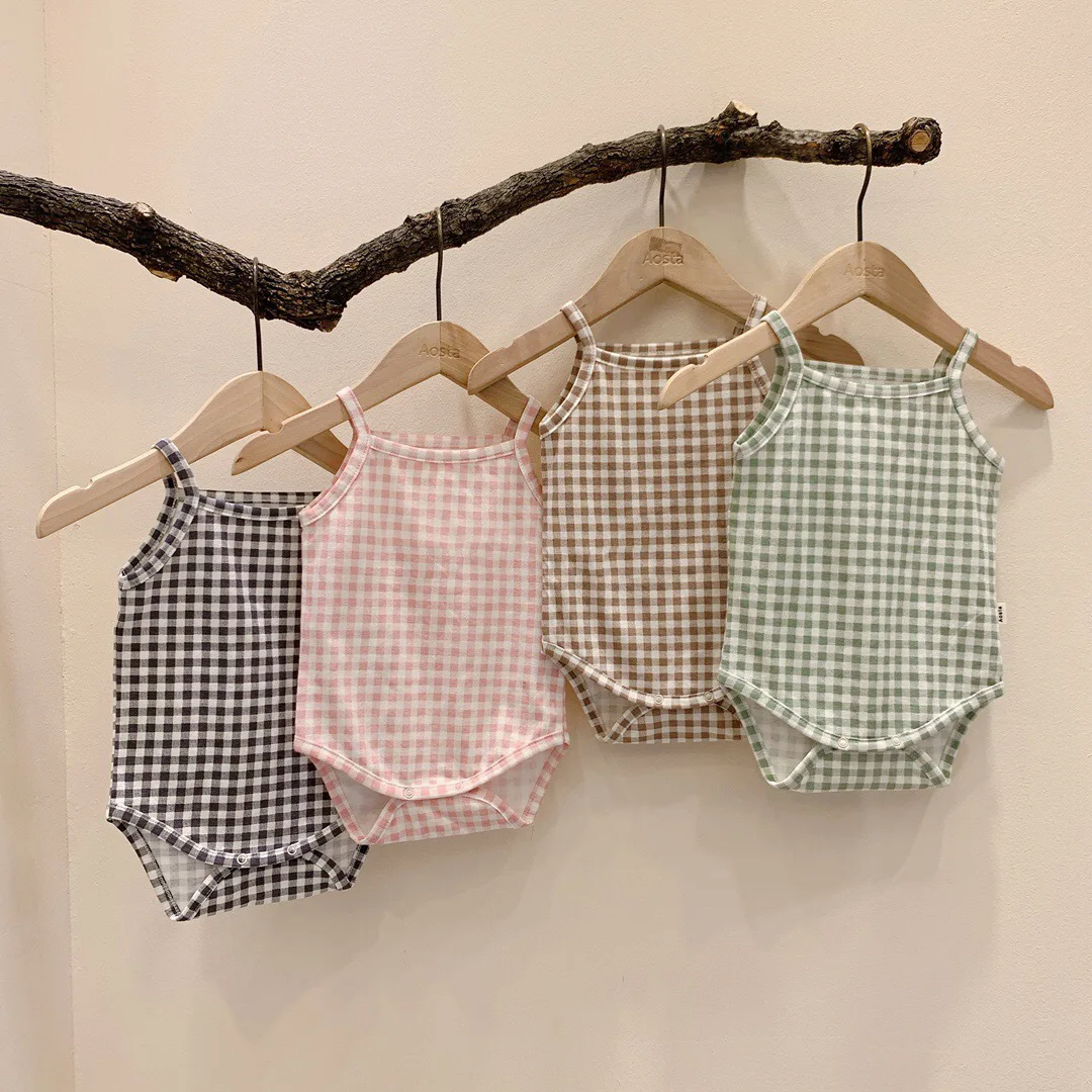 

Korea children's wear baby cute plaid vest clothes online baby thin halter top baby clothes kids summer clothes