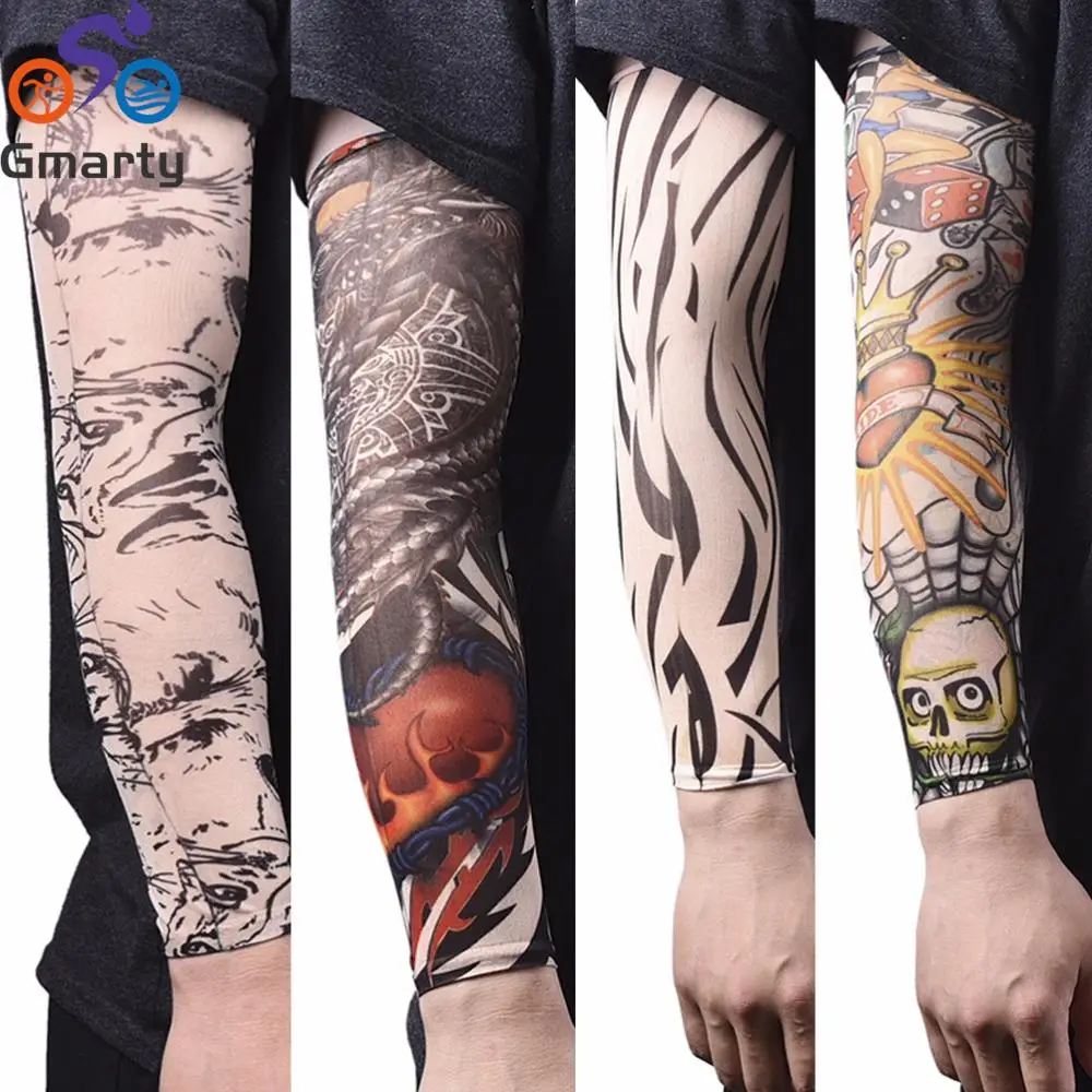 

New Skin Proteive Nylon stretchy fake temporary tattoo sleeves design body arm stockings tatoos cool men women tattoo arm warmer