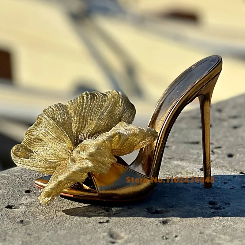 

Шлепанцы женские пятнистые с бантом и золотым каблуком, сексуальные туфли-бабочки из сетчатой ткани, на тонком высоком каблуке, черные классические туфли, повседневные романтические мюли