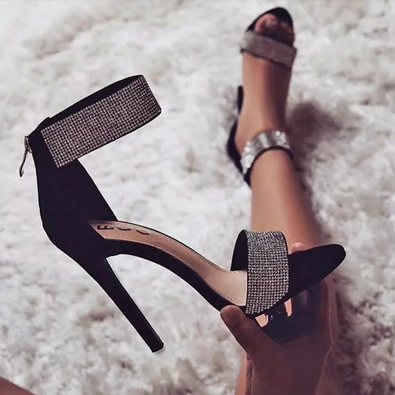 

NEW IN women shoes 2022 fashion thin heels women pumps summer sandals shoes ladies bling rhinestone super high heels wedding sho