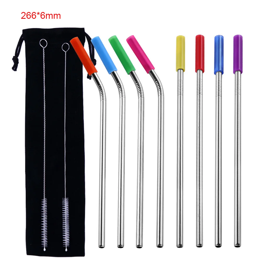 

Reusable Drinking Straw Stainless Steel Straw Set High Quality Metal Colorful Straw With Cleaner Brush Bar Party Accessory