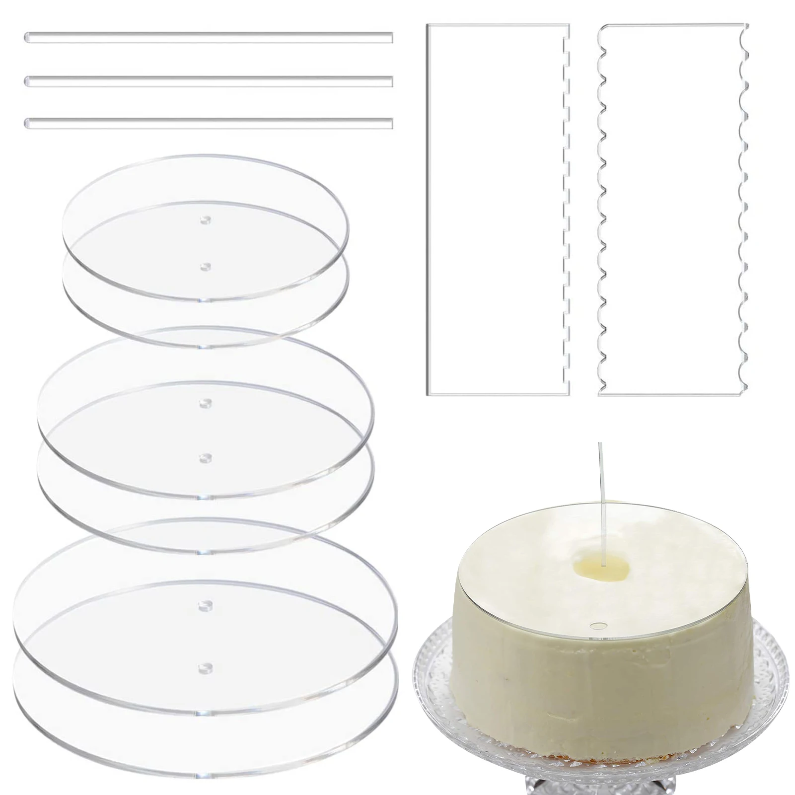 

Transparent Acrylic Round Cake Pan Set Cake Decorating Tools Kit 6 Round Acrylic Cake Disc 5.25 7.25 9.25 2 Acrylic Cake