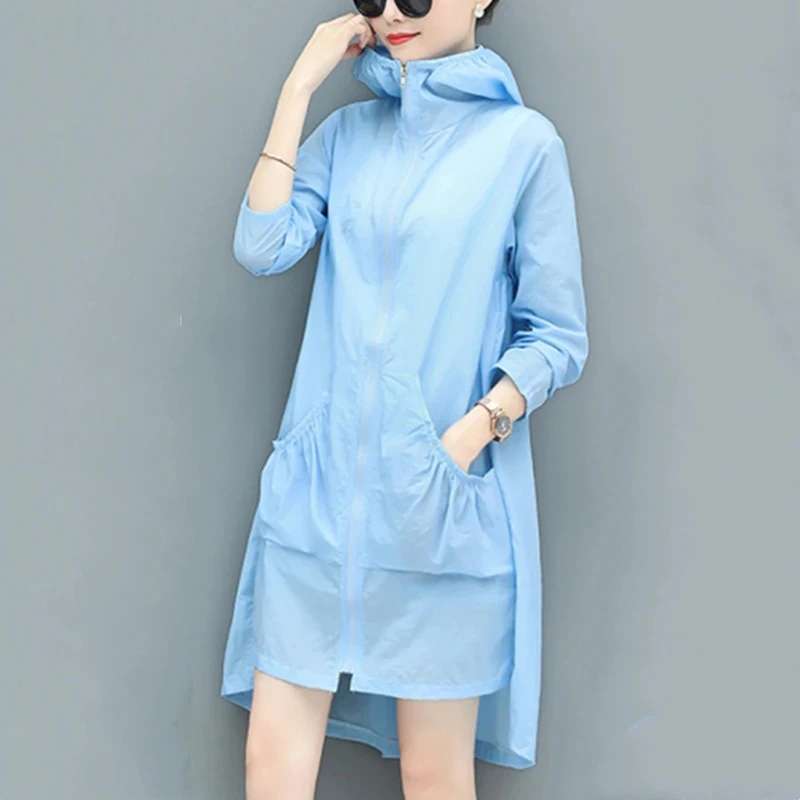 

Куртка женская Солнцезащитная средней длины с капюшоном и защитой от УФ-лучей