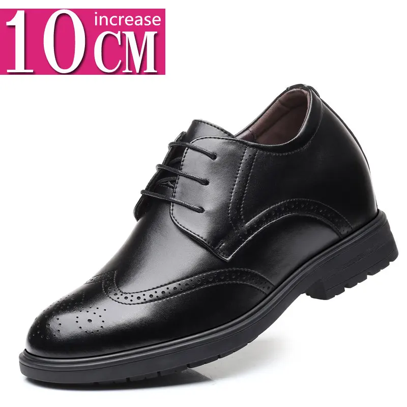 

Height Increase 10cm Leather Elevator Shoes Male Height Increasing Brock Carved Men's Shoes Black Height Increased Wedding Shoes