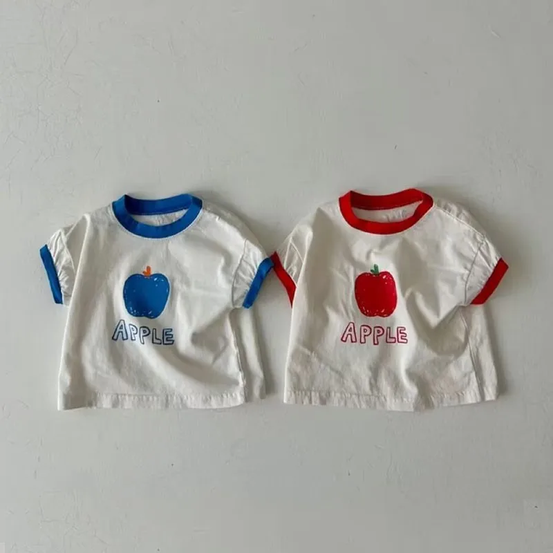 

2023 Baby Summer Thin Fruit T-shirt Girl New Patchwork Clothes Boys Cute Soft Undershirt Toddler Letter Tops Casual Tshirts
