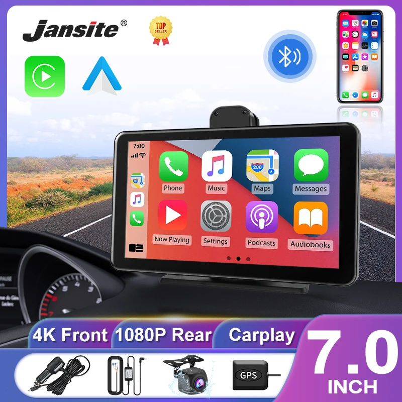 

Jansite 4K 7" Car DVR Dashcam Carplay Android Auto Front and Rear Camera Dashboard WIFI Driving Recorder Dual Lens Mirror-link