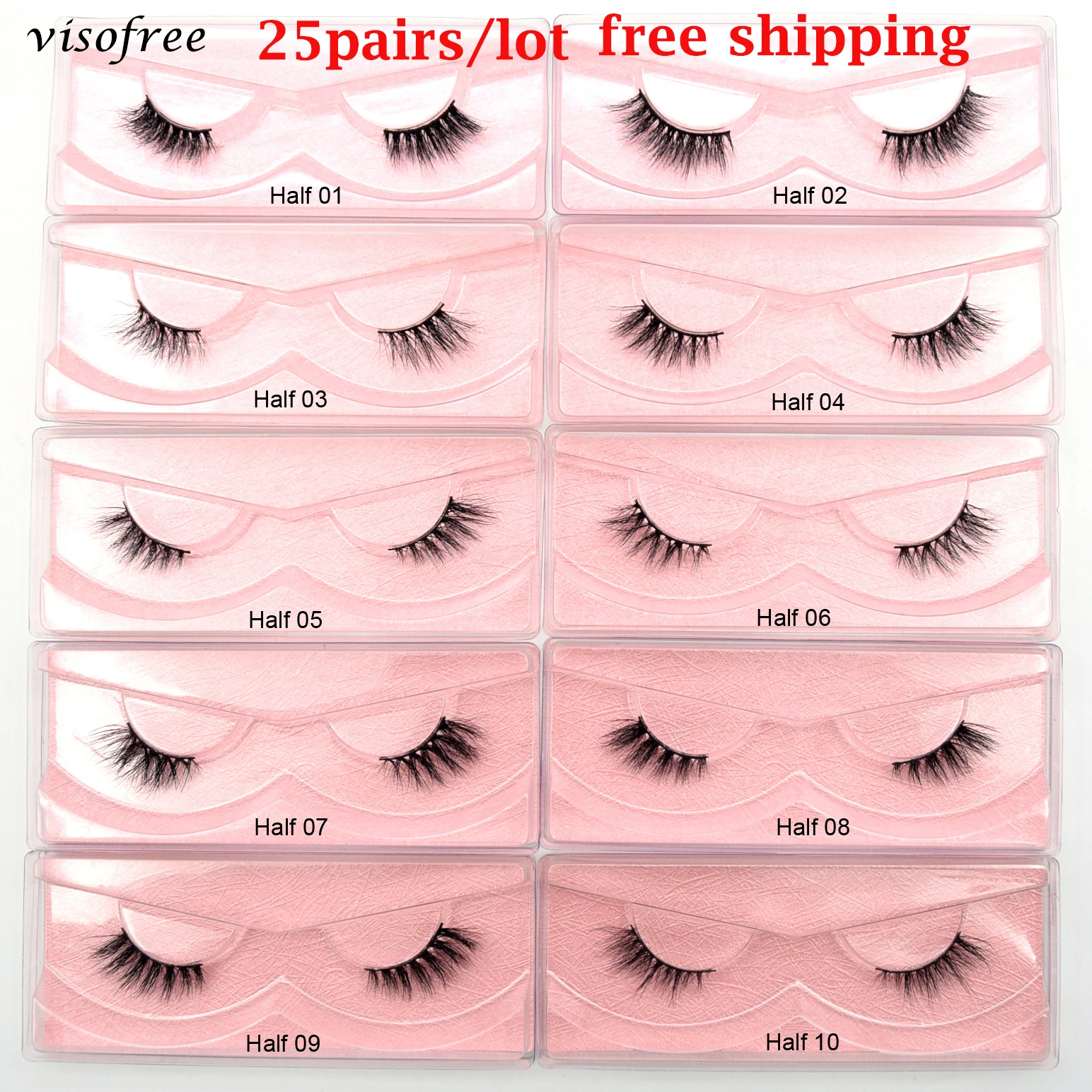 Wholesale Mink Eyelashes 25 Pairs Visofree Half Lashes Mink Lashes Natural Short Eyelashes Long Makeup False Eyelashes in Bulk