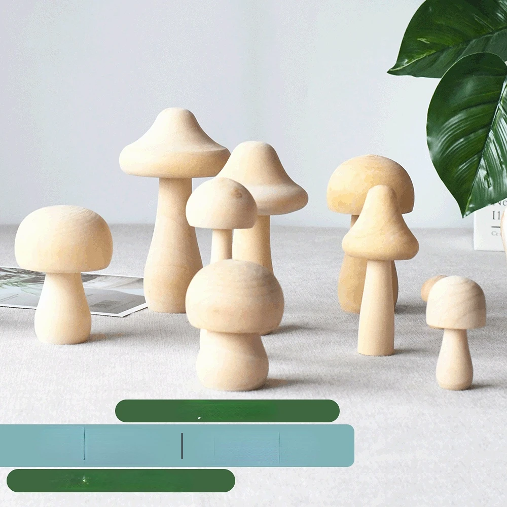 

DIY Painted Wood Wooden Small Mushroom Set Creative Wood Furnishings Set Home Car Ornaments Sculptures