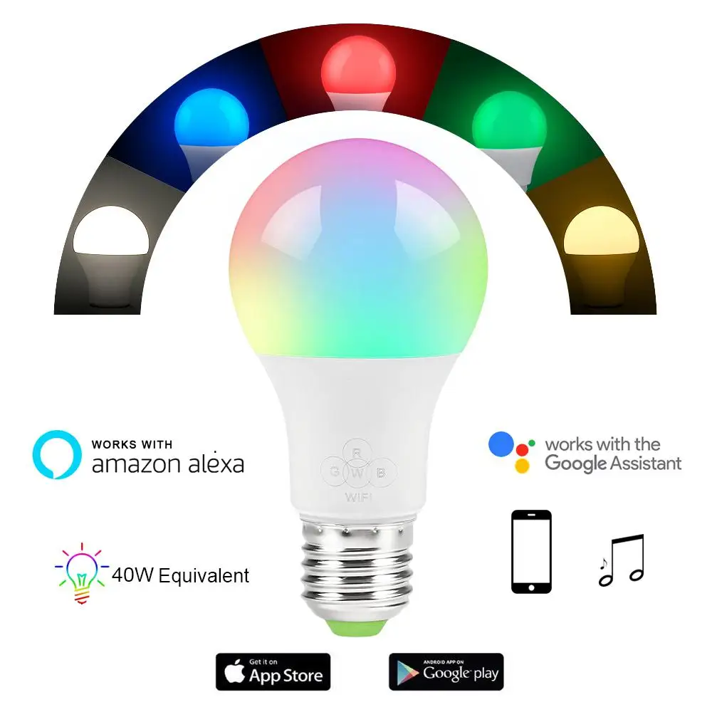 

4.5W Wifi Smart Bulbs E27 LED Smart Light Bulb Neon Changing Lamp Siri Voice Control Alexa Google Assistant Equivalent Home Lamp