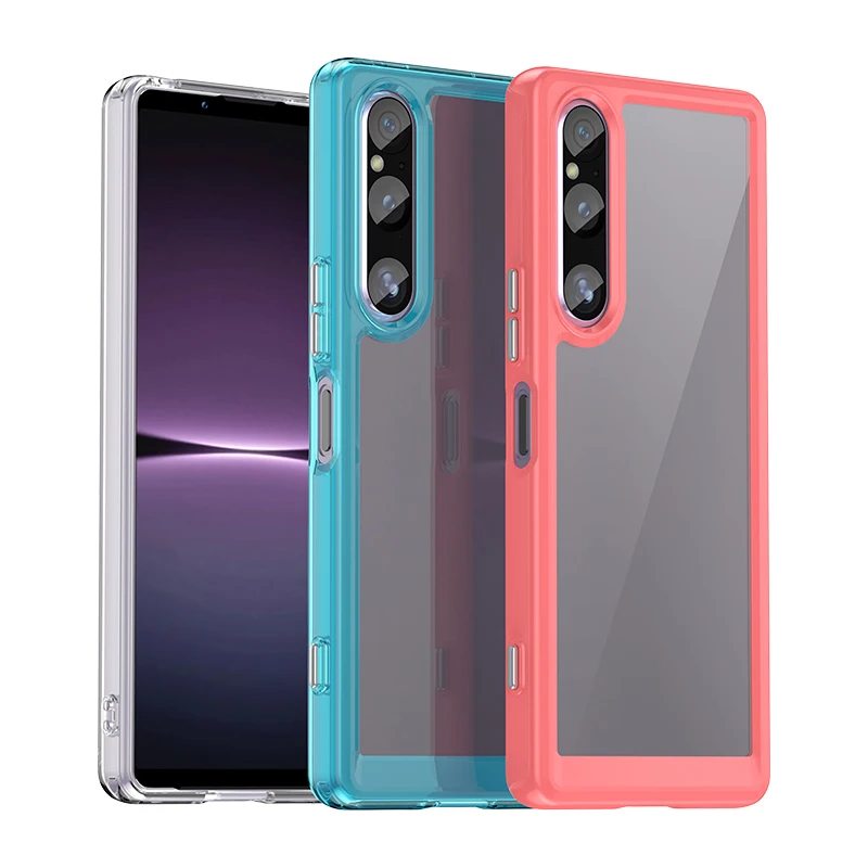 For Sony Xperia 1 V Case Soft Frame + Acrylic Hard PC Back Cover For Sony Xperia 1V 5G 2023 Cases Transparent Phone Protection