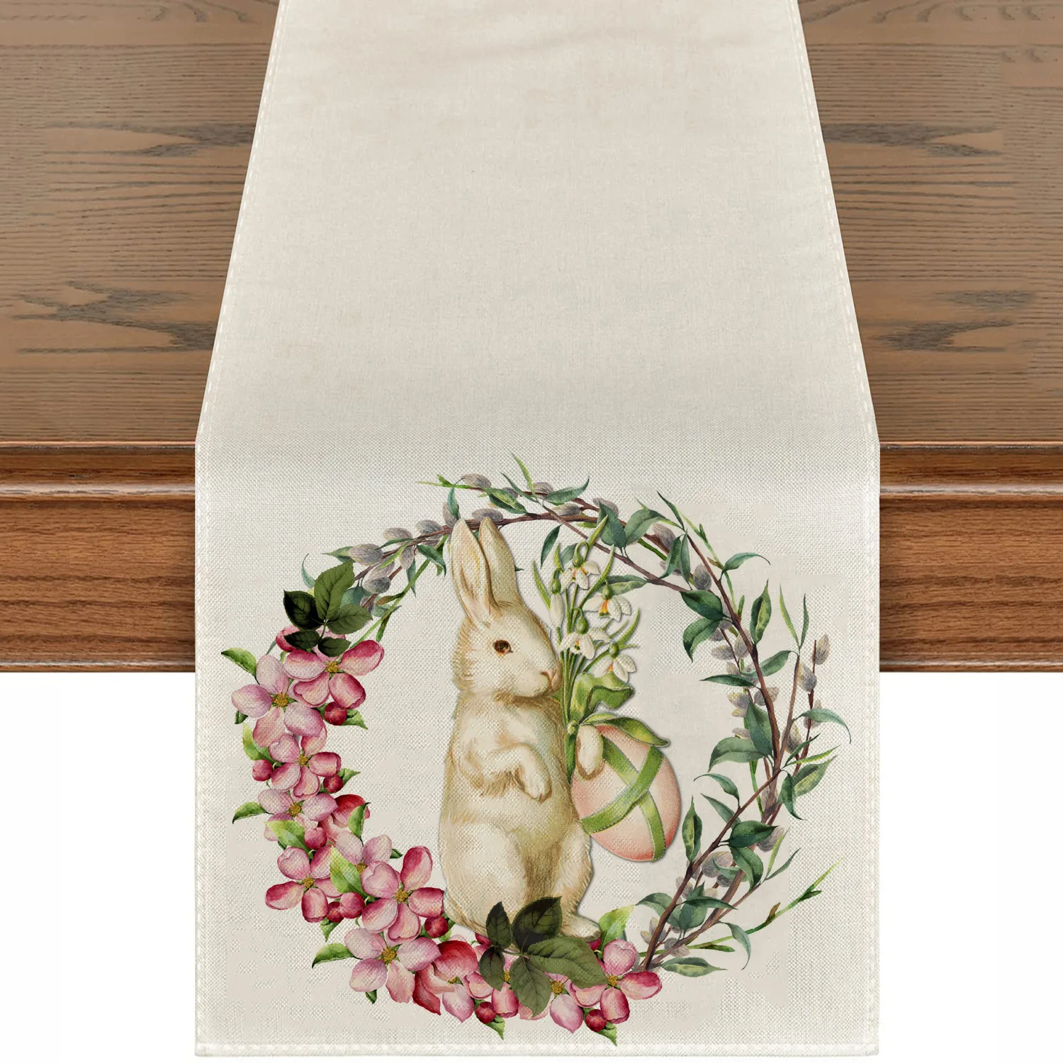 

Cute linen Easter bunny eggs flower printed table runner flag kitchen dining coffee tablecloth party table cover home decor
