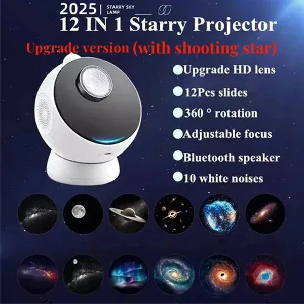 2025 Новый креативный проектор Galaxy Star, ночник 12 в 1, планетарий на 360 градусов °   Вращающийся потолочный светильник «Звездное небо» для декора спальни
