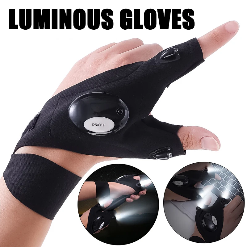 

New Outdoor Magic Strap Fingerless Gloves Night Light Waterproof Fishing Gloves with LED Flashlight Rescue Tool Moto Accessories