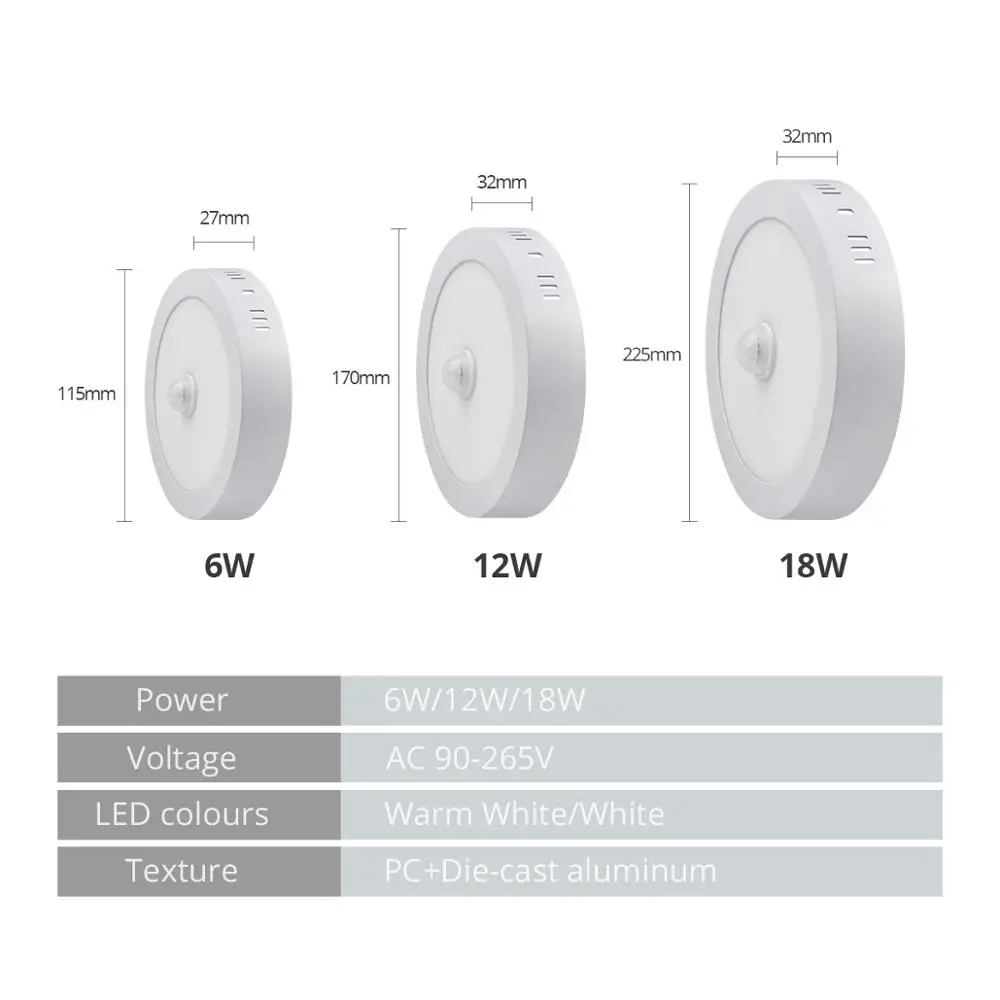 LED Ceiling Lights PIR Motion Sensor Smart Home Lighting Night 85-265V 18W 12W 6W Ceiling Lamp for Room Hallways Bedroom Toilet