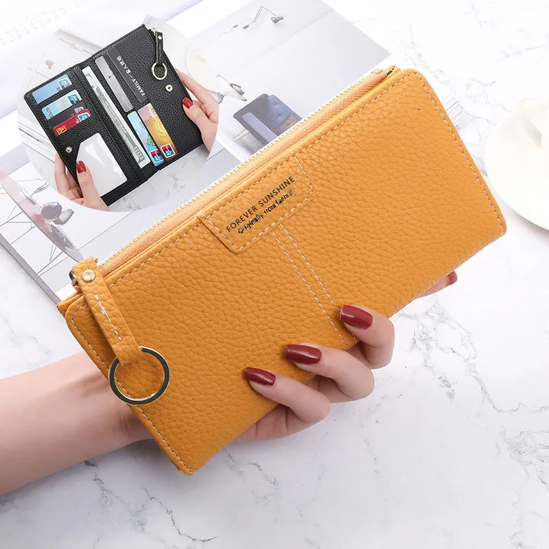 2022 New Long Women Wallets Litchi Pattern PU Leather Card Wallet Women Kpop Zipper Coin Pocket Female Purse держатель для карт