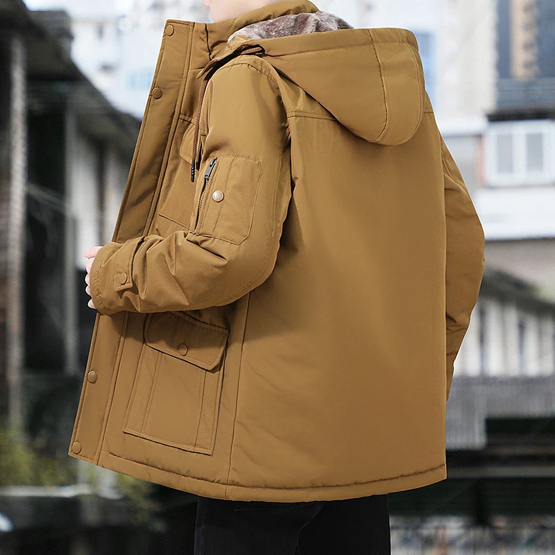 2022 Men Winter Medium length Parkas Warm Thick Hood Jacket Coat Man Outwear Warm Classic Windproof Parka Male Military Overcoat