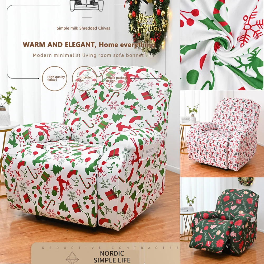 

Christmas Elastic Sofa Cover Full Package Non-slip Massage Recliner Protective Cover Living Room Single Sofa Dust Cover