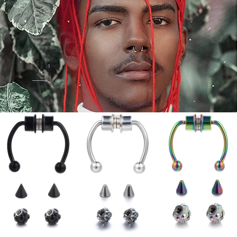 

Stainless Steel Fake Nose Piercing for Women Men Punk Magnetic Hoop Nose Septum Rings Fake Body Jewelry Hip Hop Rock Ear Clips