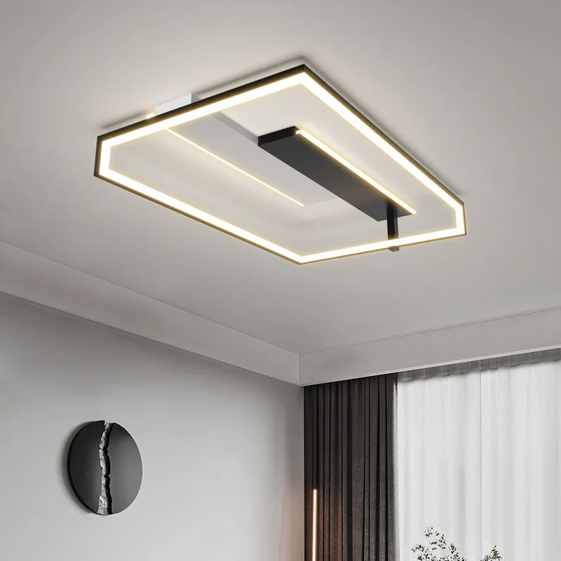 Minimalist Modern LED Ceiling Chandelier For Living Room Dining Kitchen Bedroom Study Office Indoor Home Black Lighting Fixture