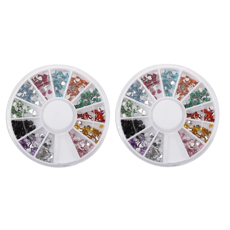 

600 шт. 2 мм 12 цветов блестящие сердца Дизайн ногтей УФ акриловые Типсы Стразы колесо