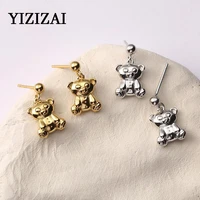 yizizai new japanese sweet and cute bear earring for women simple cartoon mini bear studs silver plated jewellry friendship gift