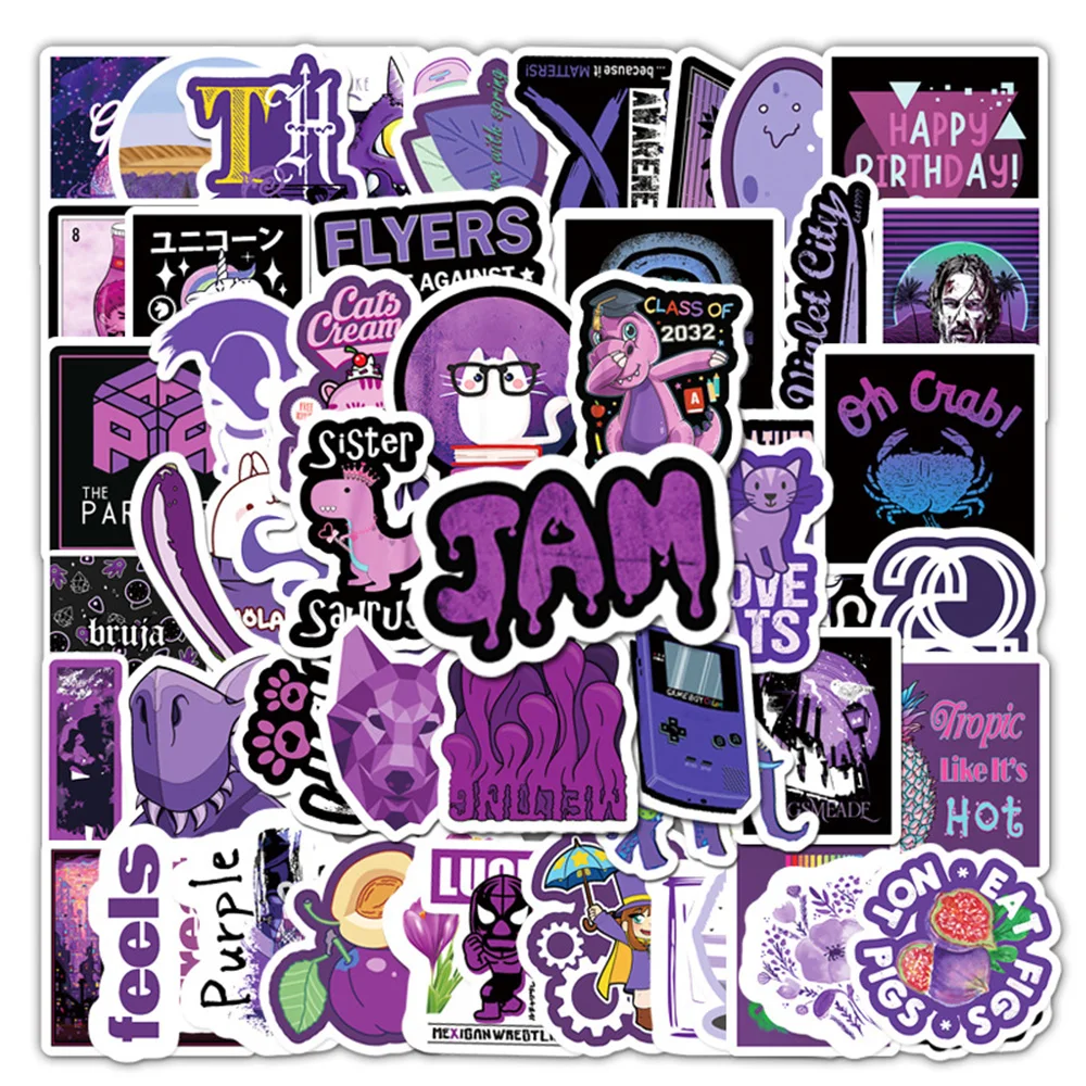 

10/30/64PCS Ins Purple Small Fresh Creative Stickers DIY Phone Laptop Luggage Skateboard Graffiti Decals Fun for Kid