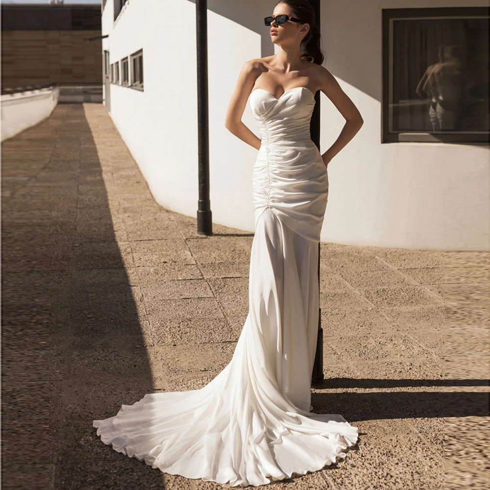 

2023 Sexy Sweetheart Wedding Dresses Mermaid Chiffon Draped Sleeveless Backless Court Train Bridal Gown Trouwjurk vestidos