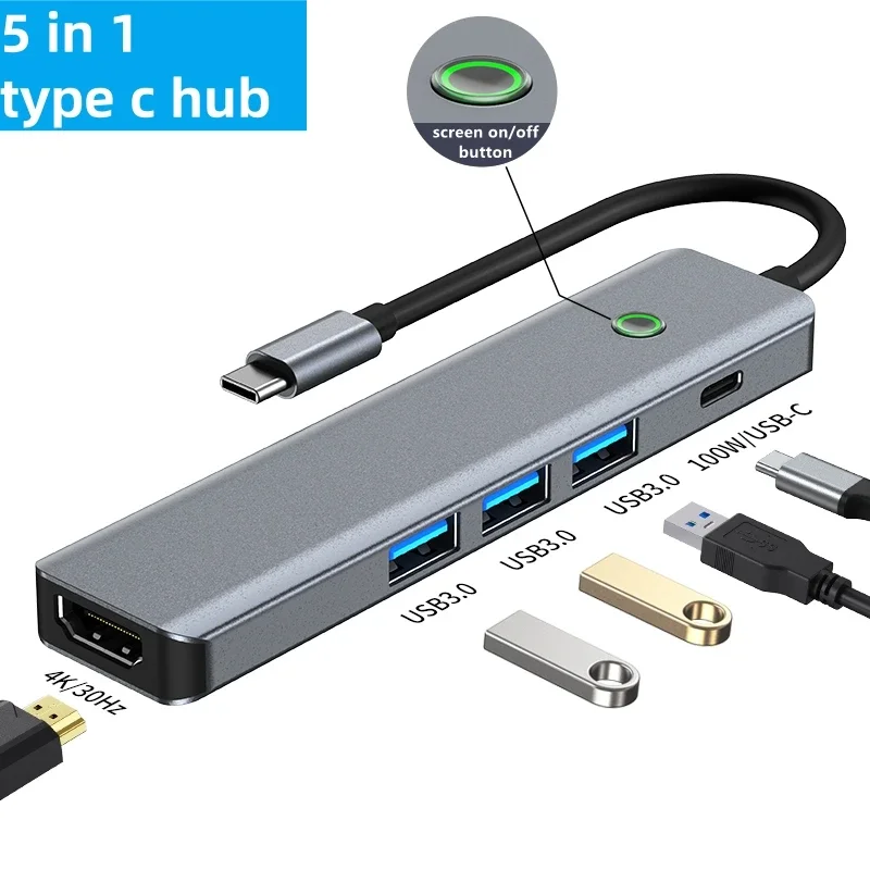 Usb-концентратор 5 в 1 с поддержкой 4k HDMI и кнопкой включения/выключения