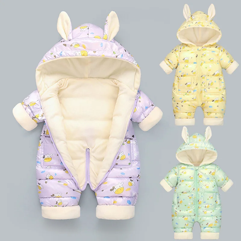 

Baby Winter Thick Warm Rompers Infant Jumpsuit Hooded Inside Fleece Boys Girls Autumn Overalls Children Outerwear Kids Snowsuit