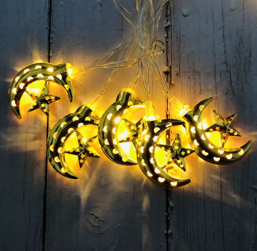 

New EID Eid Al-Adha LED Wrought Iron Star Moon Light String Decoration Pendant Ramadan Festival Party Decoration Light String