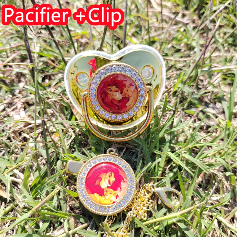 Disney New Hot Sale Lion King Baby Pacifier with Chain Clip Newborn BPA Free Deluxe Bling Fake Set Chupeta 0-24 Months