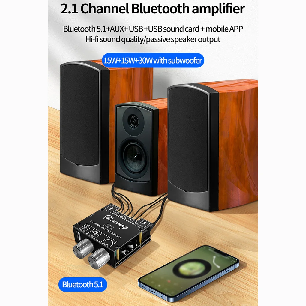 

Amplifier HiFi Digital Bluetooth-compatible 5 1 15W x 2 Stereo Knob Control Multi Port Heats Dissipation Amplifying Board