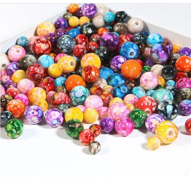 

6 8 10mm flaw Mixed Color Acrylic Beads Round Loose Spacer For Jewelry Making DIY Bracelet Accessories