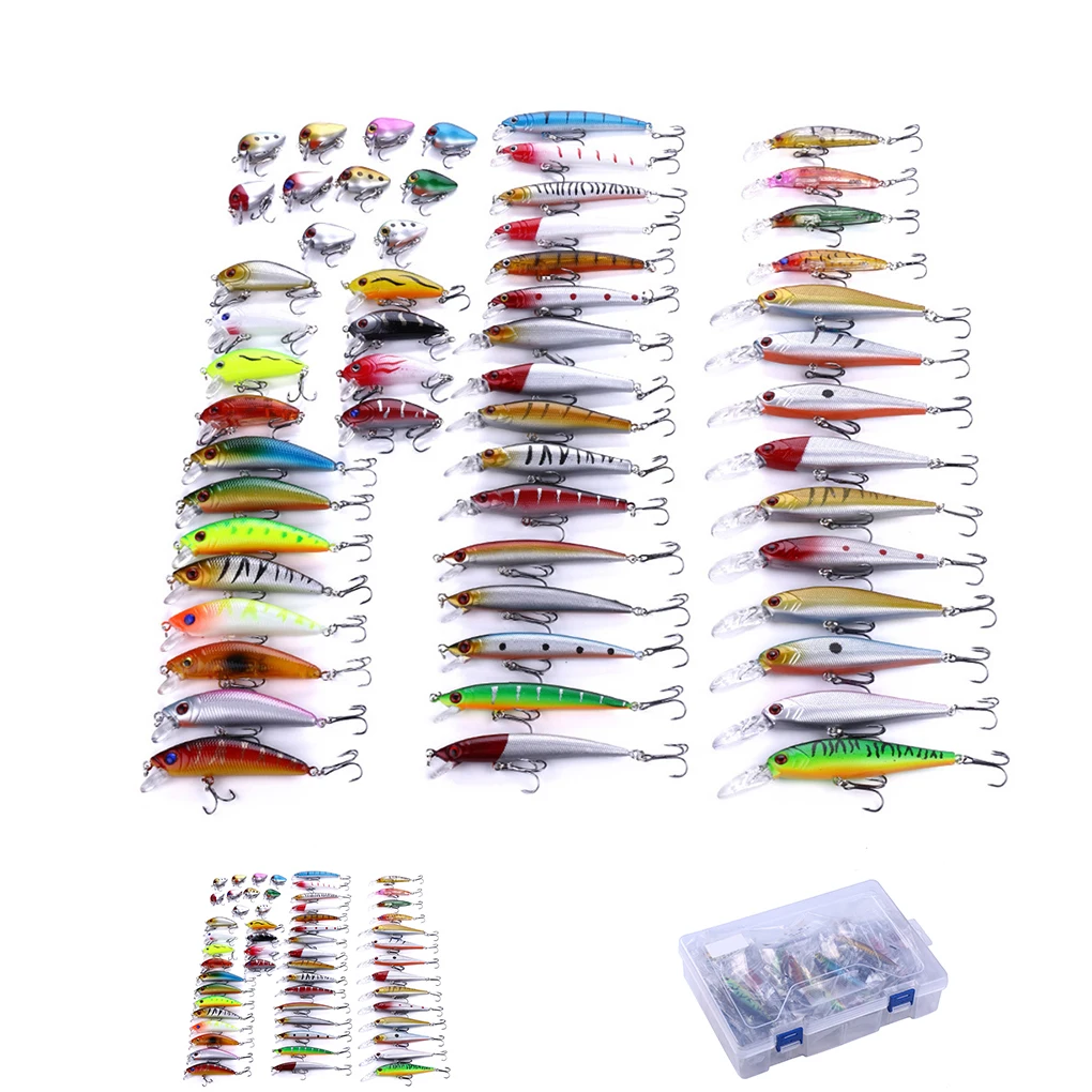 

56pcs/set Mixed Minnow Lot Lures Bass Freshwater Crank Artificial Fishing Hard Bait 3d Eyes Crankbait Lures